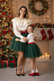 Emerald Green Mother-Daughter Tutu Skirt Combination with Red Bow Detail - 2