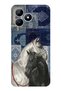 Realme Note 50 Compatible Blue Carpet Patterned Black and White Horse Printed Silicone Case