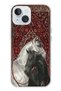 iPhone 15 Compatible Traditional Carpet Motif Black and White Horse Printed Silicone Case
