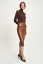 Tan Leather Midi Skirt with Gathered Waist and Slit Detail 4073 R3-J-K1 - 2