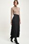 Black Gathered Fabric Pleated Satin Skirt 4070 R3-H-K3 - 2