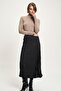 Black Gathered Fabric Pleated Satin Skirt 4070 R3-H-K3 - 3