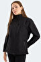 Hip Style Women's Mock Neck Zippered Black Coat & Jacket