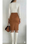Women's Tan Color Suede Fabric Slit Midi Skirt Length 65 cm - 4