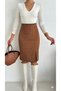 Women's Tan Color Suede Fabric Slit Midi Skirt Length 65 cm - 3