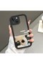 iPhone 14 Compatible Drop-Resistant Black Silicone Case with Mirror Face Bad Cat Patterns
