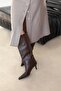 Victor Women's Pointed Toe Heeled Matte Leather Boots Brown - 2