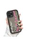 iPhone 14 Pro Max Compatible Drop Resistant Black Silicone Case Mirror Faced Tulip Patterns - 3