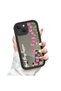 iPhone 15 Compatible Drop-Resistant Black Silicone Case Mirror-Faced Tulip Patterns - 4