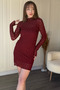 Mock Neck Lined Mini Lace Burgundy Dress - 4