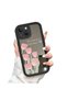 iPhone 14 Compatible Drop Resistant Black Silicone Case Mirror Face Tulip Patterns - 3