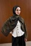 Viskon Mayda Shawl Dark Green-Khaki Wave Patterned Tok Duruşlu 190X70 - 2