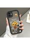 iPhone 11 Compatible Drop Resistant Black Silicone Case Mirror Faced Floral Patterns