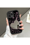 iPhone 16 Pro Compatible Drop-Resistant Black Silicone Case Mirror-Faced Heart Patterns