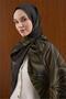Viskon Mayda Shawl Dark Green-Khaki Wave Patterned Tok Duruşlu 190X70