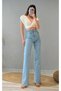 Ns-29730 Blue Snow Wash High Waist Wide Leg Denim Jeans Wide