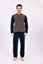 Men's Brown Jacquard Winter Cotton Long Sleeve Men's Pajama Set - 3