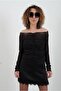 Black Gathered Front Glitter Tulle Blouse - 3