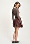 Brown Leather Mini Skirt with Accessory Detail 4066 R3-G-K5 - 6