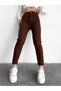 Ns-44368 Women's Brown Mom Jeans Stretch Fabric High Waist Coffee Denim Pants