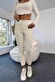 NS-82861 Women's High-Waist Mom Jeans Pants Beige