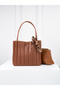 Marta Pleated Leather Puppy Scarf Detailed Handbag and Shoulder Bag