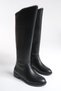 Black Leather Rider Knee-High Short Heeled Non-Slip Sole Stoned Zippered Faye Women's Boots - 5