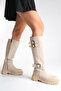 Beige Leather Women's Boots Non-Slip Sole Zippered Emy - 4