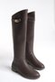 Women's Brown Leather Riding Over-the-Knee Buckle-Accented Non-Slip Sole Zippered Massimo Boots - 6