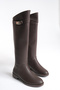 Women's Brown Leather Riding Over-the-Knee Buckle-Accented Non-Slip Sole Zippered Massimo Boots
