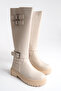 Beige Leather Women's Boots Non-Slip Sole Zippered Emy - 5
