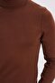 Slim Fit full throat collar plain wool brown men's knitwear sweater - 3