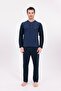 Men's Navy Blue Jacquard Winter Cotton Long Sleeve Men's Pajama Set - 2