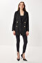 Double-Breasted Shoulder Pad Piece Tweed Blazer Jacket Lxa0030 Black - 3
