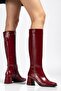4804 Burgundy Wrinkled Patent Leather Zippered Daily Boots - 3