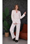 Women's Red Cherry Patterned Soft-Textured Bow Detail Cotton Long Sleeve Relaxed Fit Pajama Set - 2