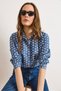 Women's Dark Blue Small Floral Embroidered Denim-Look Shirt GML-19001411 - 4