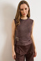 Women's Brown Self-Belt Detailed Textured Tuck Blouse Blz-19003193 - 2