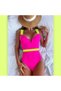 Women’s High Waist One Piece Swimsuit-M0040-Rose red - 4
