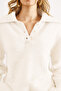 Women's Ecru Polo Neck Buttoned Soft Textured Knit Sweater Kzk-19001016 - 2