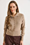 Women's Mink Polo Neck Buttoned Soft Textured Thin Knitwear Sweater Kzk-19001105 - 5
