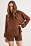 Women's Brown Sleeve Buttoned Slit Knitwear Sweater Kzk-19001110