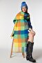 Square Patterned Colorful Saffron Boucle Thick Puff Shawl - 2