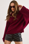 Women's Burgundy Mock Neck Wide Sleeve Bat Oversized Knitwear Sweater Kzk-19001109