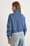 Women's Indigo D Mock Neck Stitch Detailed Zippered Sh Fleece-Lined Crop Sweatshirt Swt-19000795 - 6