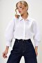 White Balloon Sleeve Hidden Placket Basic Poplin Shirt ALC-X9654 - 6