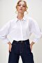 White Balloon Sleeve Hidden Placket Basic Poplin Shirt ALC-X9654