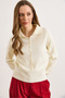 Women's Ecru Polo Neck Buttoned Soft Textured Thin Knit Sweater Kzk-19001105 - 6