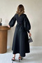 Black Rose Detail Balloon Sleeve Double-Breasted Collar Pleated Scuba Fabric Dress - 5