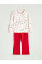 Ribbon Printed Girls Corded Fabric Blouse and Leggings